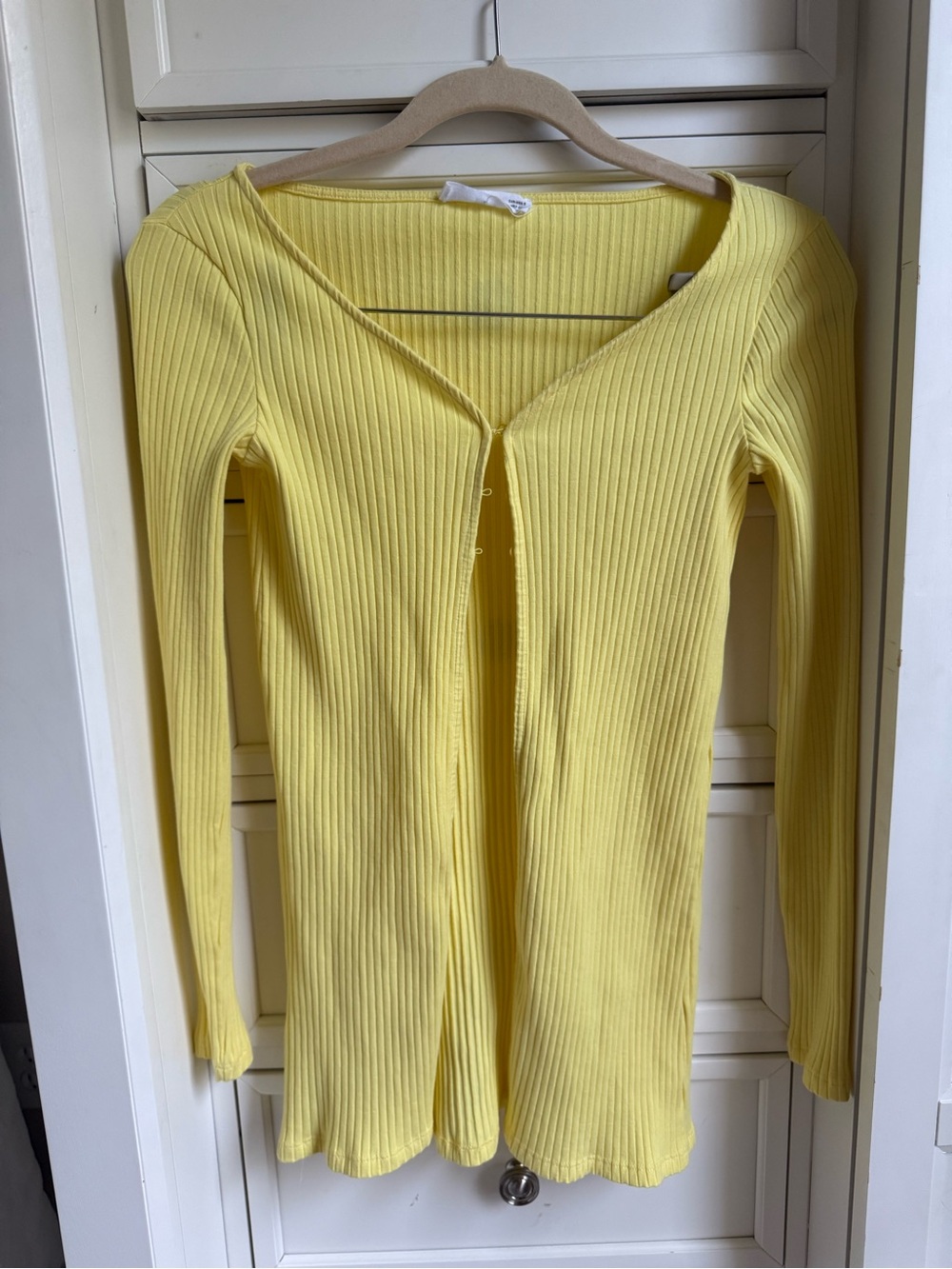 Mango Ribbed Long Sleeve Cardigan in Yellow